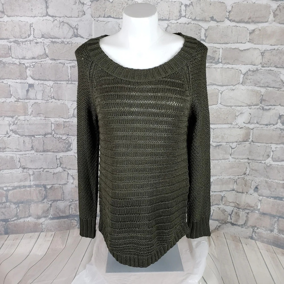 Calvin Klein Jeans Olive Green Shaker Sweater Scoop  Neck Size Medium - Picture 1 of 13